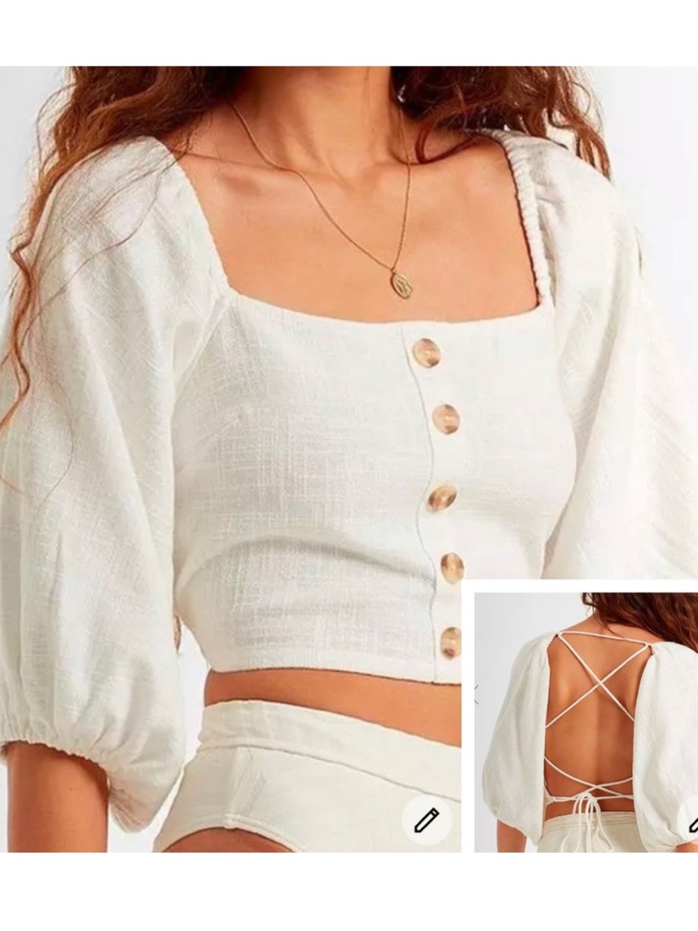 Billabong Back For More Crop Top Large Ivory Cream Beach Boho Summer Cali Hippie